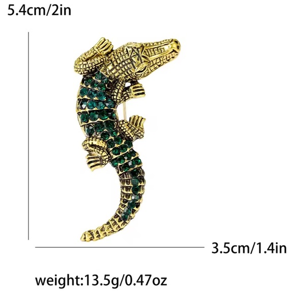 Alligator Emerald Crystal Gold Brooch - Picture 3 of 4